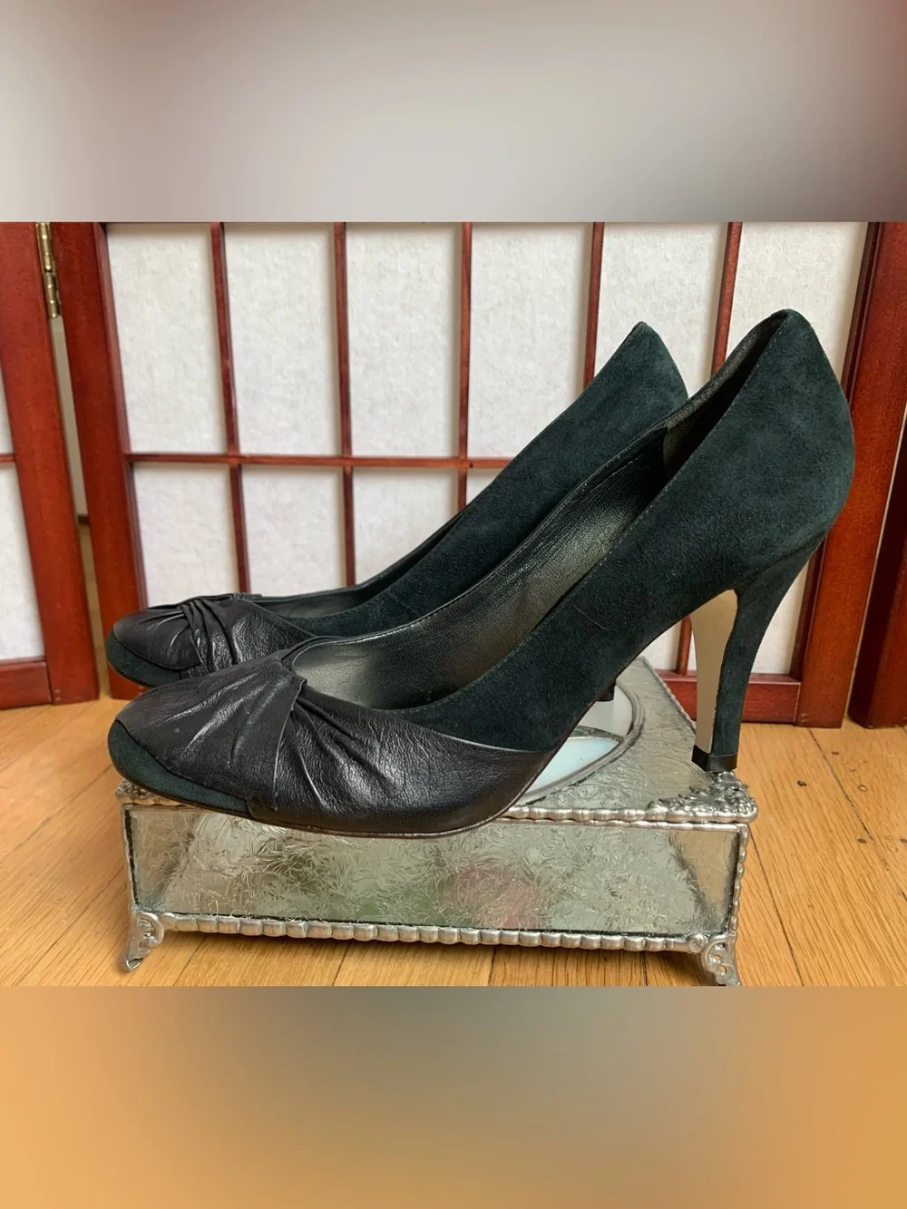 NWOB ARTURO CHIANG Dark Navy/Teal Baby Doll Toe Heels/Pumps Size 8.5M/Fits 8M